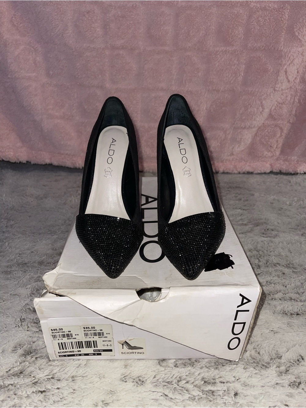 Aldo Black Pointed Toe Glitter Pumps